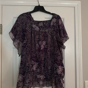 Apt. 9 Purple Floral Ruffled Short-Sleeve Peasant Blouse